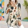 Women Plus Size Keyhole Ring Neck Long Sleeve Geometric Printed Flared Hem T Shirt