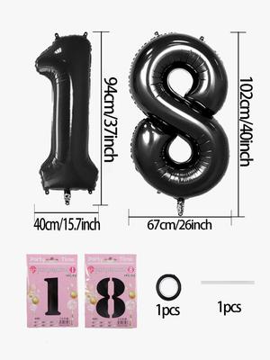 4 bucăți de 40 inch baloane cu numere negre mari pentru decorarea petrecerii aniversare de naștere conține panglici și paie