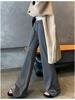 Women's Gray Low-Waist Flare Pants - 2025 Spring Drawstring Casual Slimming Straight Leg Trousers
