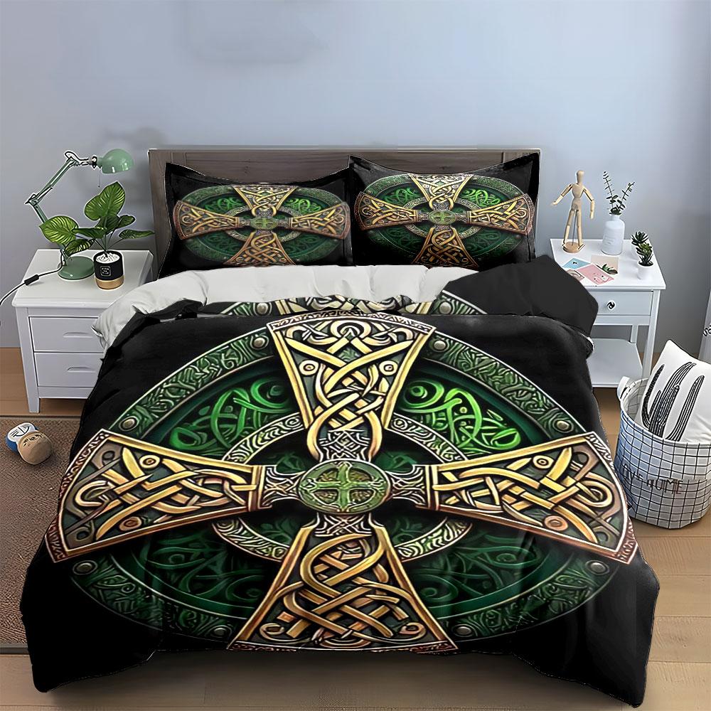 "Elegant Celtic Cross Decor Set" Bedding Set with 1 Duvet Cover 2 Pillowcases Single Double King Queen, Gift