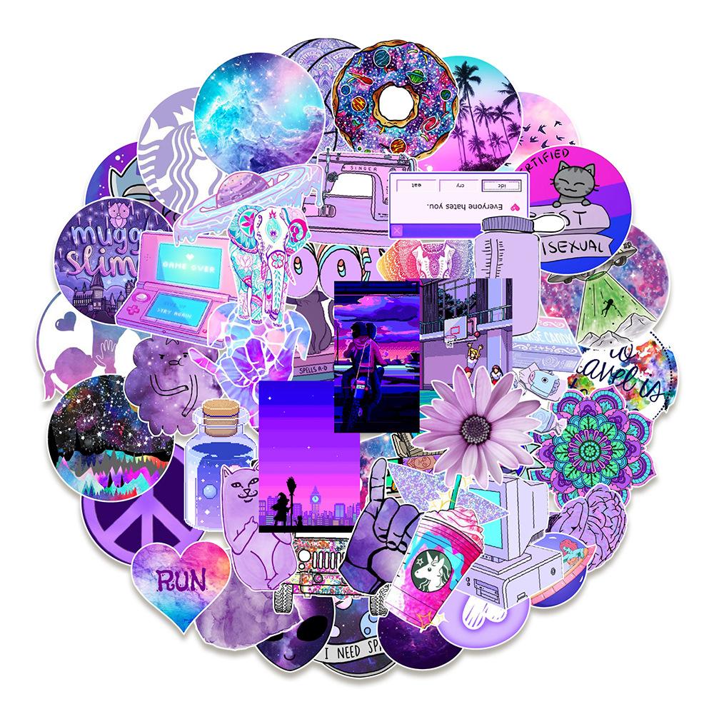 50 Purple Non-repetitive Graffiti Stickers Mobile Phone Stationery Laptop Suitcase Creative Waterproof Decorative Stickers