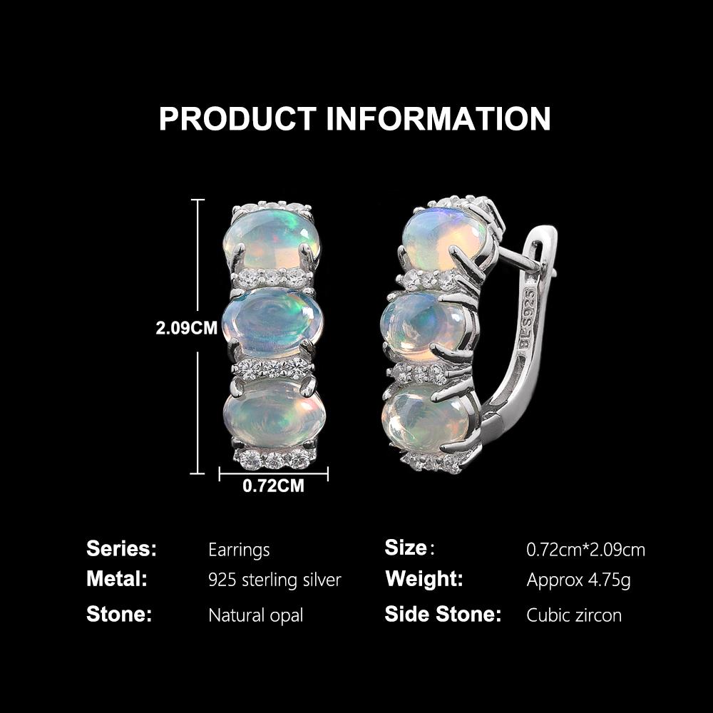 Classic Design 925 Sterling Silver October Birthstone Natural Opal Earring Fine Jewelry for Mom's Festive and Birthdays Gift