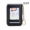 Exquisite RFID Genuine Leather Accordion Card Holder for Women and Men with Keychain
