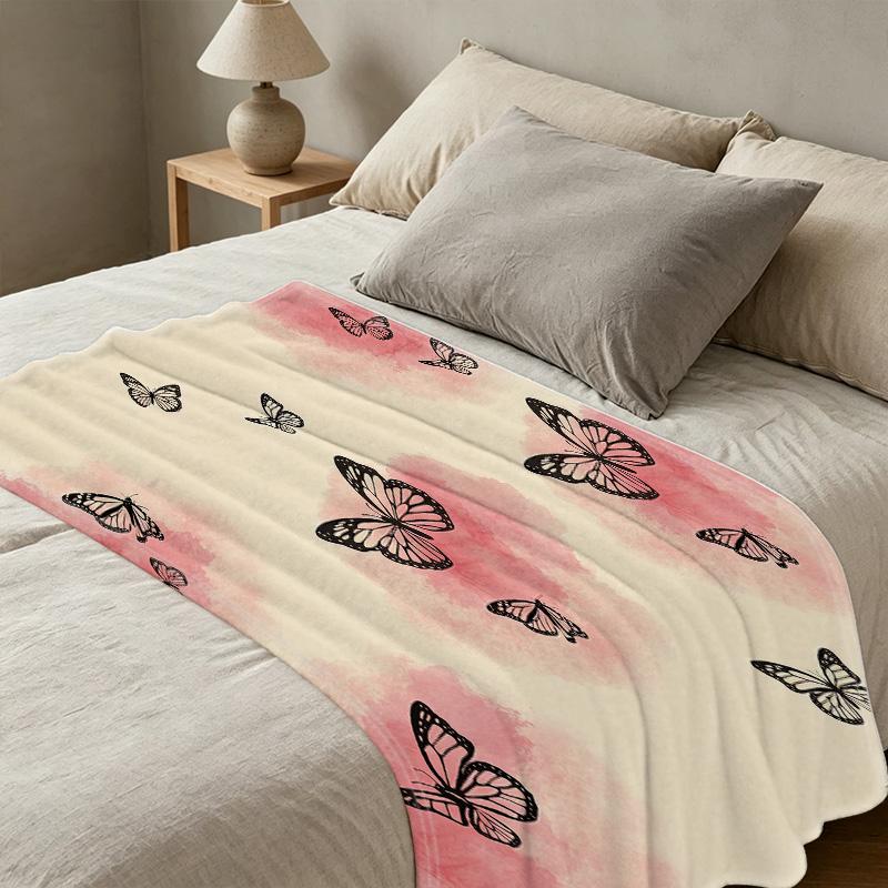 Butterfly Collection Hemmed Fleece Throw Blanket Soft Cozy Warm for Sofa Bedroom, Ideal Christmas Halloween Home Decor & Relaxing Use