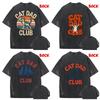 Cat Dad Club Funny Tees Mens Fashionable And Trendy Casual Washed Shirt Loose Clothes Newest Back Printed Tops