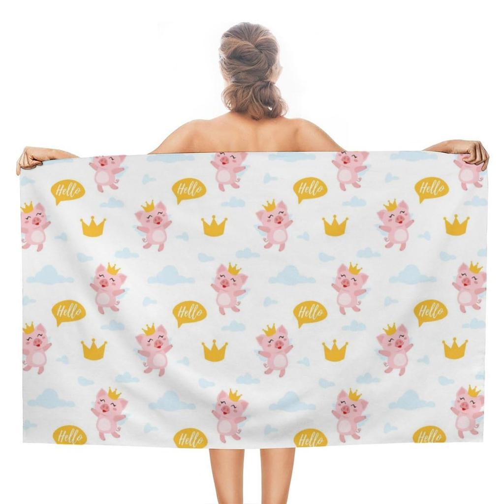 Cute Cartoon Pig Beach Towel Microfiber Lightweight Bath Towel Sandproof Sauna Spa Sport Travel Towels Quick Dry Bikini Cover Up
