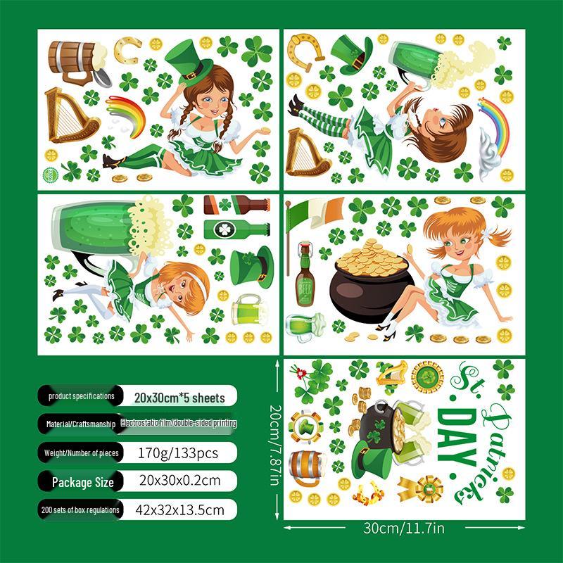 Saint Patrick s Day Irish Cartoon Girl Beer Window Stickers - Festival Shop Decorations
