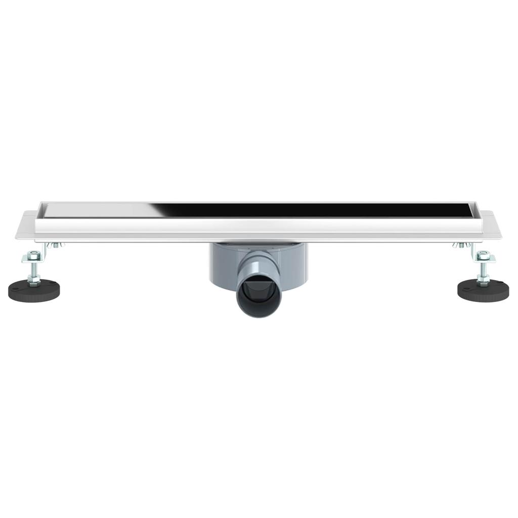 Shower Drain with Glass Cover and 360 degrees Siphon Black 50 cm