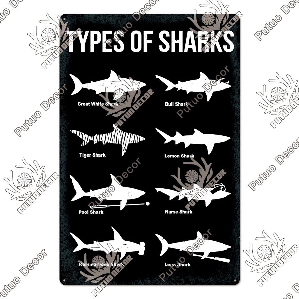 Putuo Decor Shark Sign Metal Signs Vintage Tin Sign Funny Warning Movie Poster for Bar Pub Kitchen Club Man Cave Wall Decoration