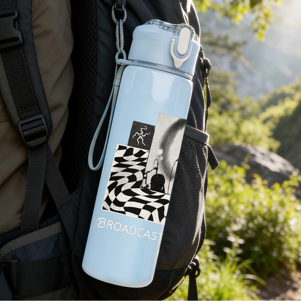 1PC Black White Band Grid Collage Print 750ml Portable Sports Water Bottle Leakproof Gym Outdoor Travel Drink Cup
