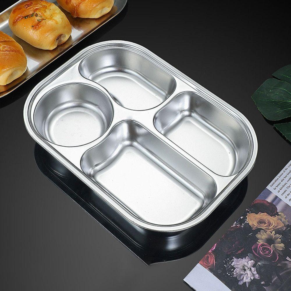 4/5-Compartments Divided Dinner Plate with Lid School Food Plate Divided Dinner Tray  Kindergarten