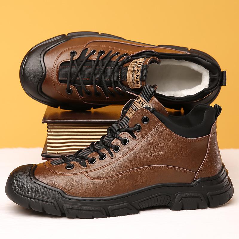 

Wool cotton boots winter men s cotton shoes velvet warm high top thickened large cotton shoes snow boots leather boots men 38