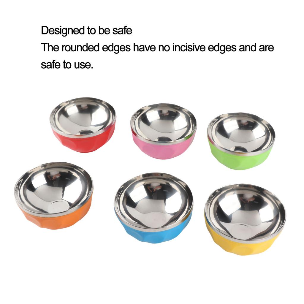 6Pcs set Color Stainless Steel Bowl Heat Insulation Salad Noodles Bowl for Home Kitchen(15cm L )