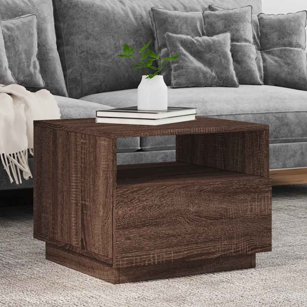 LED Coffee Table In Brown Oak Look 50 X 49 X 40 Cm