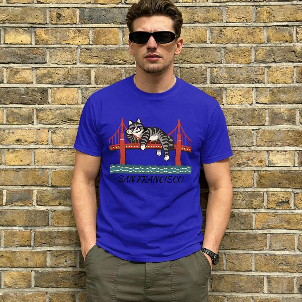 Ryan Gosling Cat San Francisco 100 Cotton T-Shirt For Man Summer  Street Style T-Shirts Crewneck Leisure Tees Casual Tops