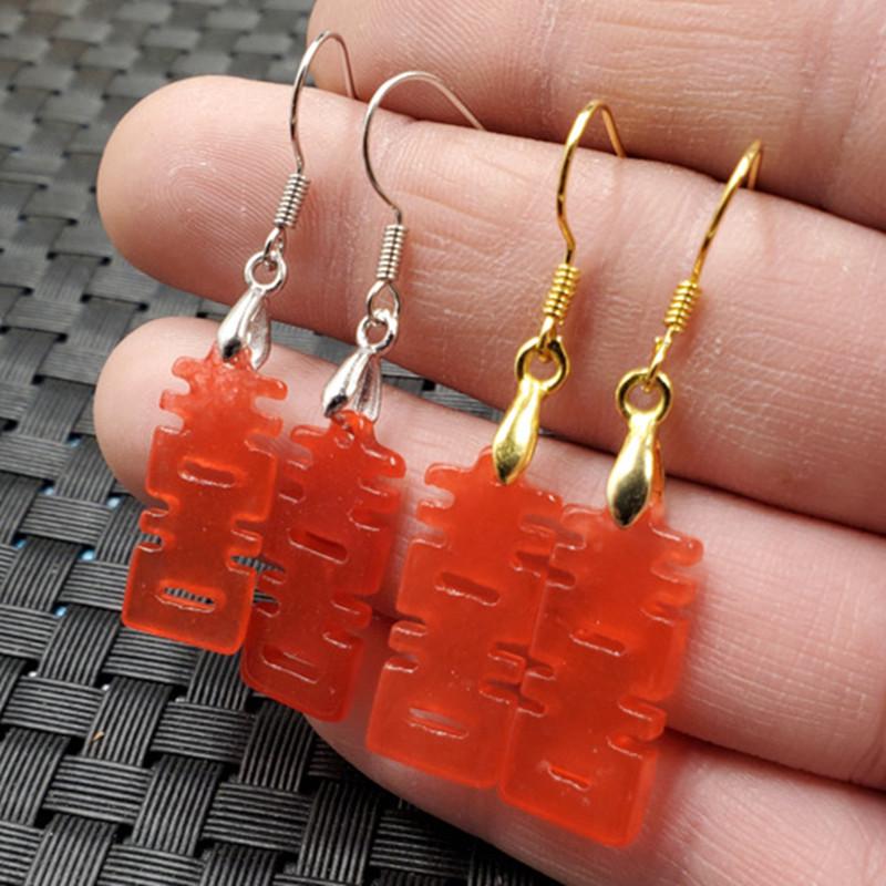 Red Quartzite Jade Double Happiness Earrings with Hollow Pendant 2022-1-102