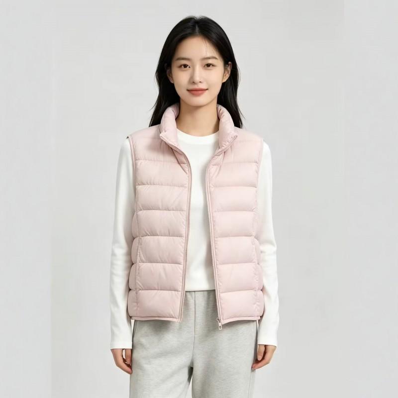 Womens Short Puffer Vest With Stand Collar 50% White Duck Down 9 Colors Loose Fit Fall Winter Outerwear
