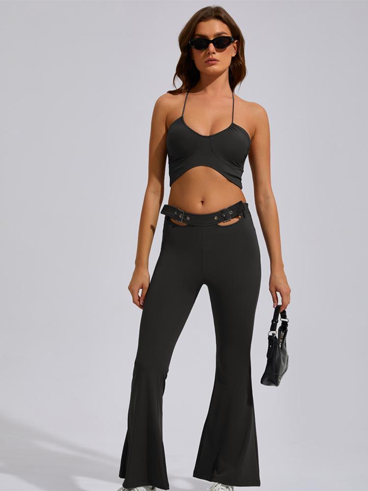 Sports Sexy Underwear Suspender Yoga Suit Set Women's Nude High-end Wide-leg Hip-lifting Pants Set