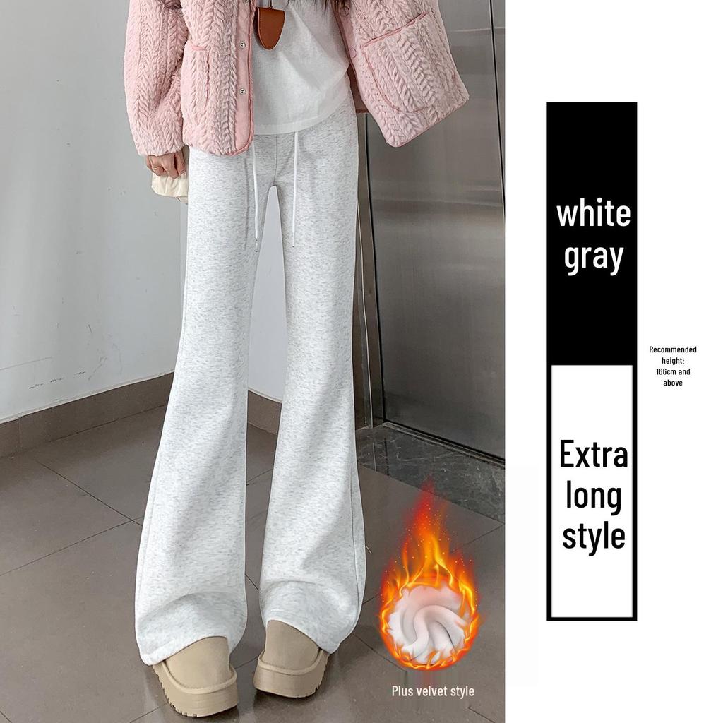 Winter 2025 Women's High-Waisted Pink Fleece-Lined Micro-Flare Sweatpants - Petite Size.