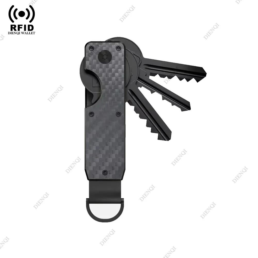 

Smart Metal Key Organizer Holds 2-6 Keys Wallets Men RFID Block Aluminium Key Chain Minimalist Case Holder for Keychain Secures вуглецевого волокна, чорного кольору