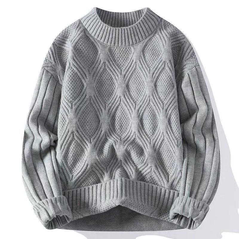 Men's Teen Fleece-Lined Winter Crew Neck Sweater - Warm, Thick, Trendy Knit