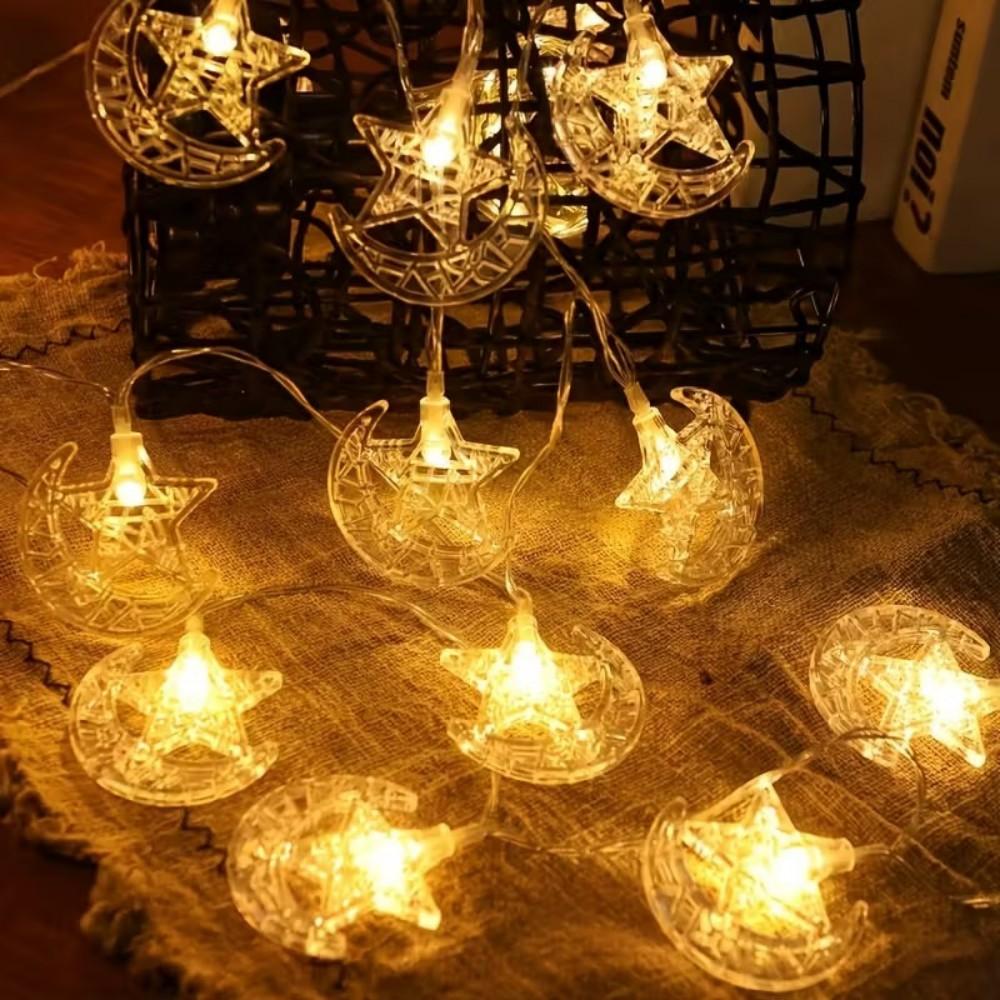 LED Pentagram Moon Light String Battery Box Power Supply 1.5M/3M Bedroom Courtyard Atmosphere Ramadan Decoration Light
