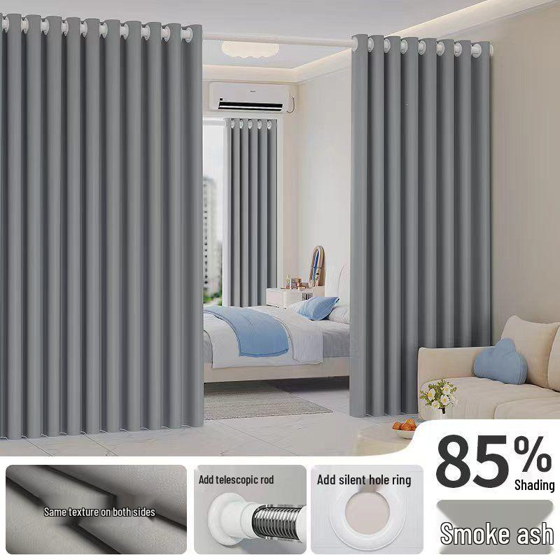 Telescopic No-Punch Curtain Set: Blackout, Heat Insulation, Sun Protection for Bedroom, Living Room, Balcony, Rental Partition