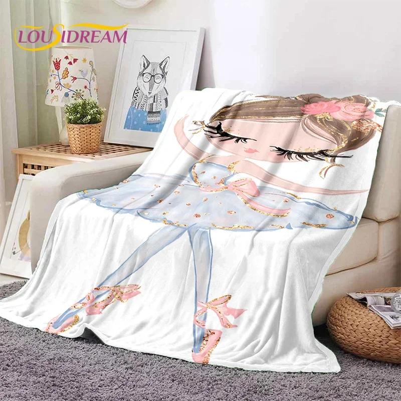 Urocza Dziewczynka Baletnica Wróżka Kreskówkowa Miękki Koc Flanelowy do Łóżka Sypialni Sofy Pikniku, Koc do Okrycia na Zewnątrz Rekreacja Prezent