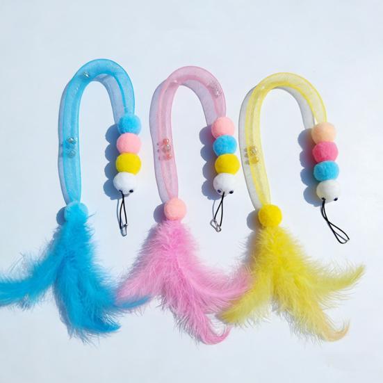 Cat Wand Toy Replacement Cute Caterpillar with Colorful Plush Balls And Feathers Elastic Net Tube Cat Toy Accessory for Kittens Interactive Wand