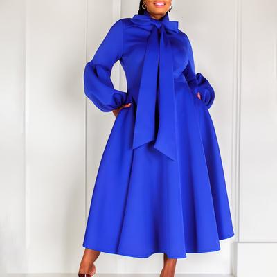 Rochie romantică cu bandă de cravată cu mâneci cu bule, cu fustă leagăn fluidă și talie înaltă