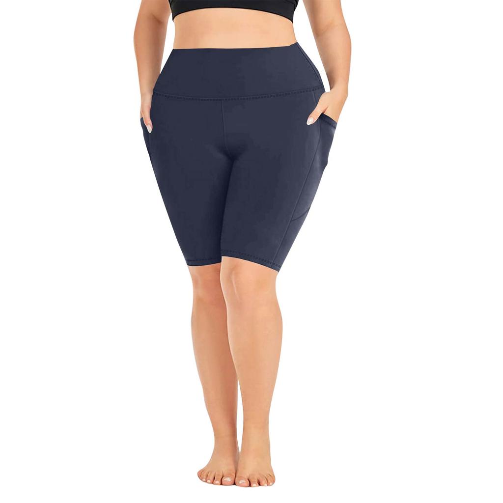 Women's Fashionable Casual Plus Size Pocketed Athletic Leggings With High Waist And Butt-Lifting Effect Cropped To Mid-Thigh Length