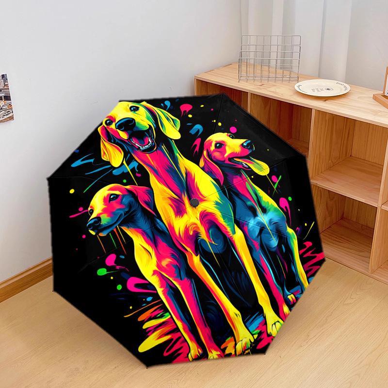 1 PC Automatic Folding Umbrella - Colorful Dogs Artwork Pattern, Portable & Foldable Design with 8 Ribs, Christmas Birthday Gifts