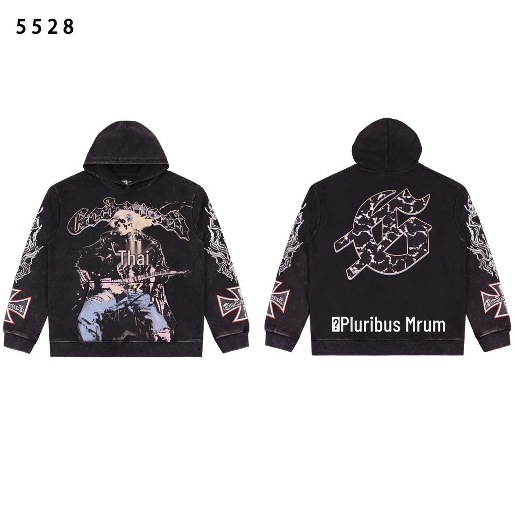American Trendy GD Rock Retro Distressed Hoodie - Autumn/Winter Fashion