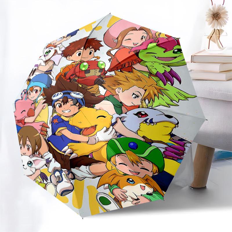 1pc Digimon Adventure Outdoor Umbrella - Automatic Opening/Closing - Portable 3-Fold Design - 8-Rib Iron Frame - Perfect Gift for Fans, Travelers, Dai