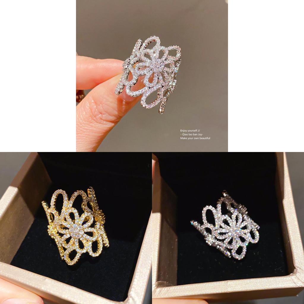 Flower Open Ring With Zirconia And 18k Gold Plating For Women Fashion Jewelry