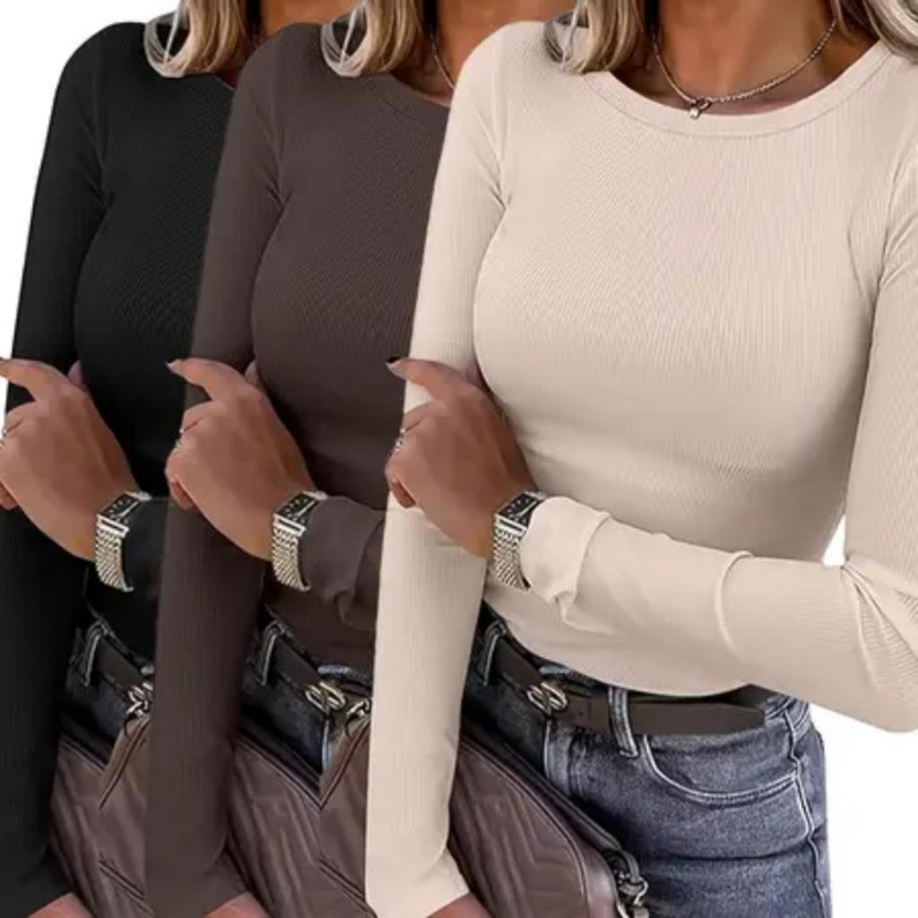 Vår og Høst Ny Ensfarget Løs Casual Dame Langermet T-skjorte, Egnet for Daglig og Hjemmebruk, Maskinvaskbar