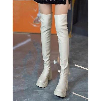 Korean Style Over-the-Knee Chunky Heel Boots: Trendy, Soft Leather, Round Toe, Women's Fashion 2025