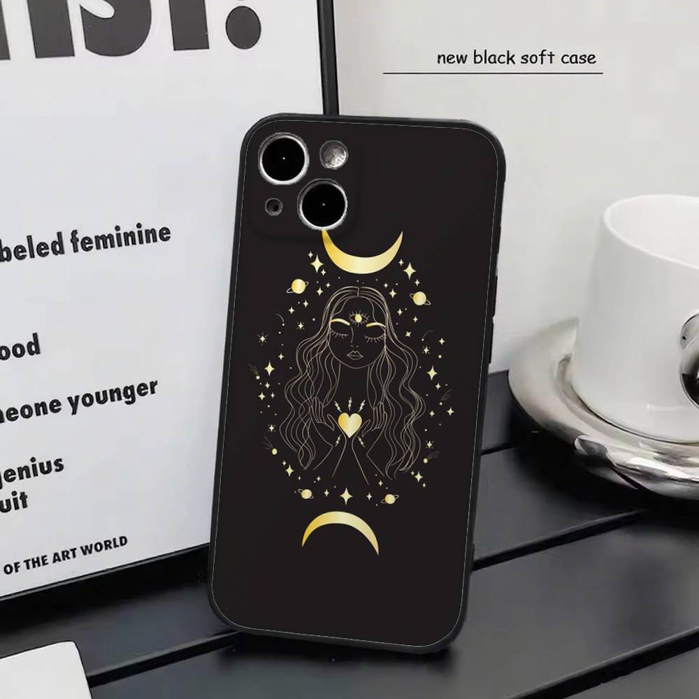 Witches Moon Tarot Mystery Totem For iPhone 17 air 16 15 14 13 12 11 Pro Black Soft Cover Phone Case