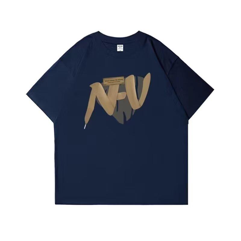 Men'S Trendy Letter Round Neck Printed Short Sleeved T-Shirt For Summer Ins Loose Casual Top