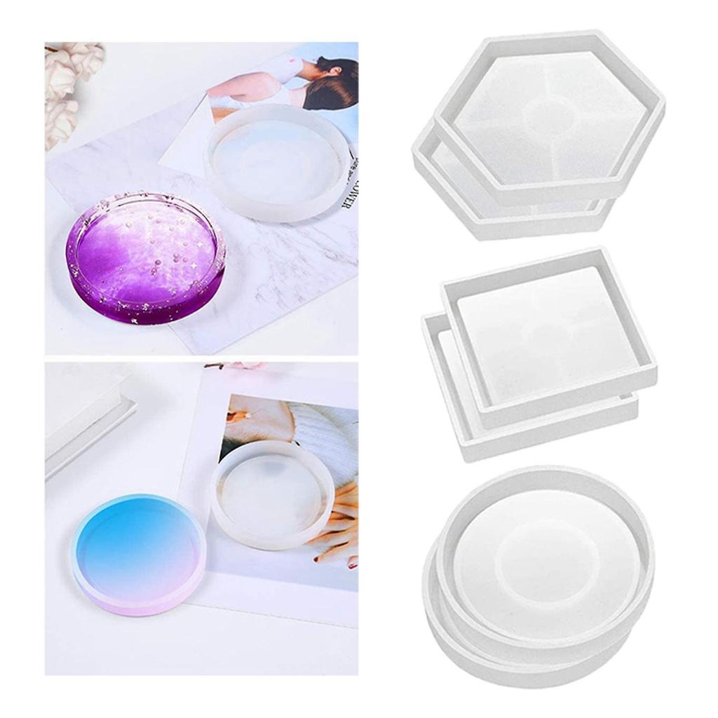 6Pcs Epoxy Resin Coasters Molds DIY Crafts Coaster Silicone Mould Cup Mat