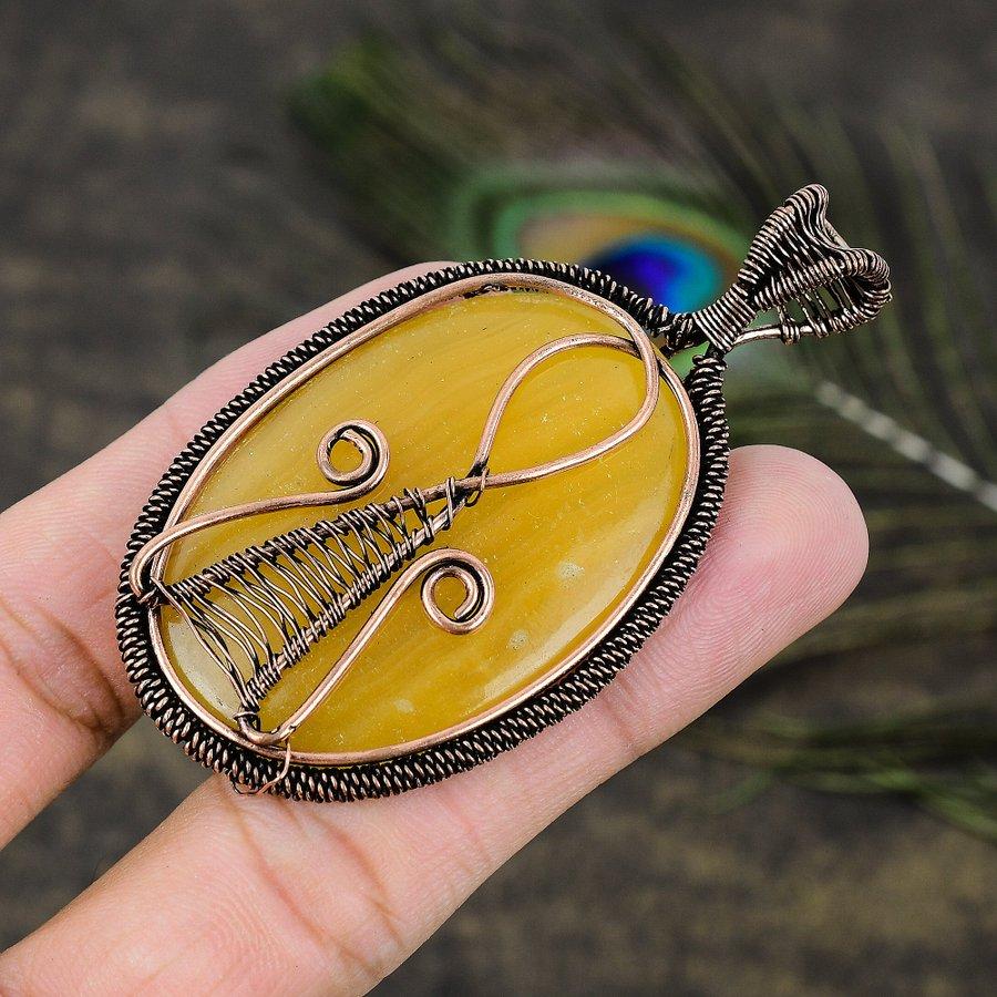 Gema de Fluorita Amarela Envolvimento em Fio de Cobre Pingente de Joia 2.88