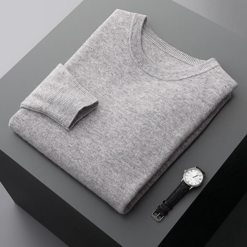 Herren Pullover mit Rundhalsausschnitt aus reiner Kaschmirwolle Herbst und Winter Wollpullover für mittlere und junge Leute Verdickt Vielseitiges Unterhemd Trend