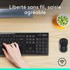 Ensemble Clavier Souris - Sans fil - Logitech - MK270 - AZERTY - Noir