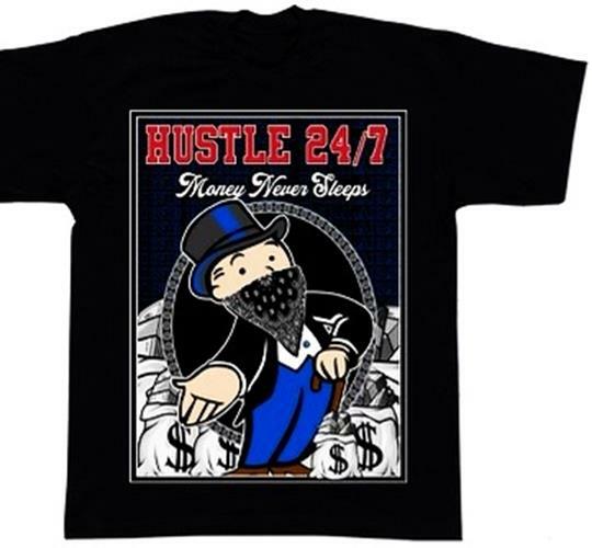 Money Never Sleeps Hustle 24/7 Mens Heavyweight T-Shirt Print On Shaka Wear Tee Unisex T-Shirt S