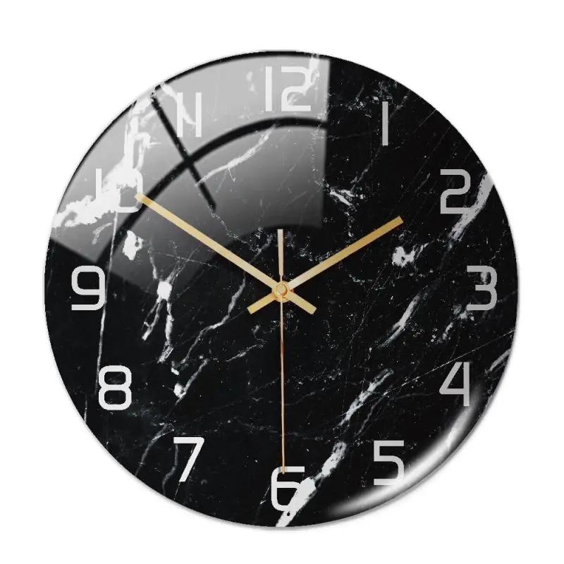 Wall Clock New Listing Round Marble Three-Dimensional Clock Home Decorations For Living Room Kitchen Bedroom And Office 30CM