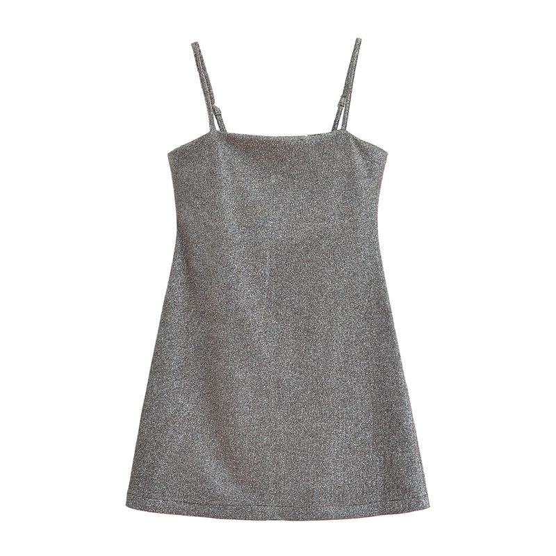 

Kaslead New Women clothes Western Style Fashion Simple Bright Two-Color Short Dress 1067220 Grey L