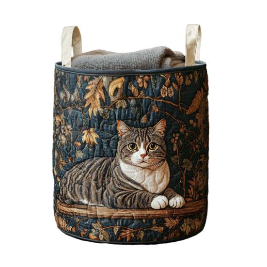 Quilted Laundry Basket Foldable Boho Fabric Laundry Hamper Cute Cat Storage Basket for Clothes Toys Blankets Nursery Bedroom