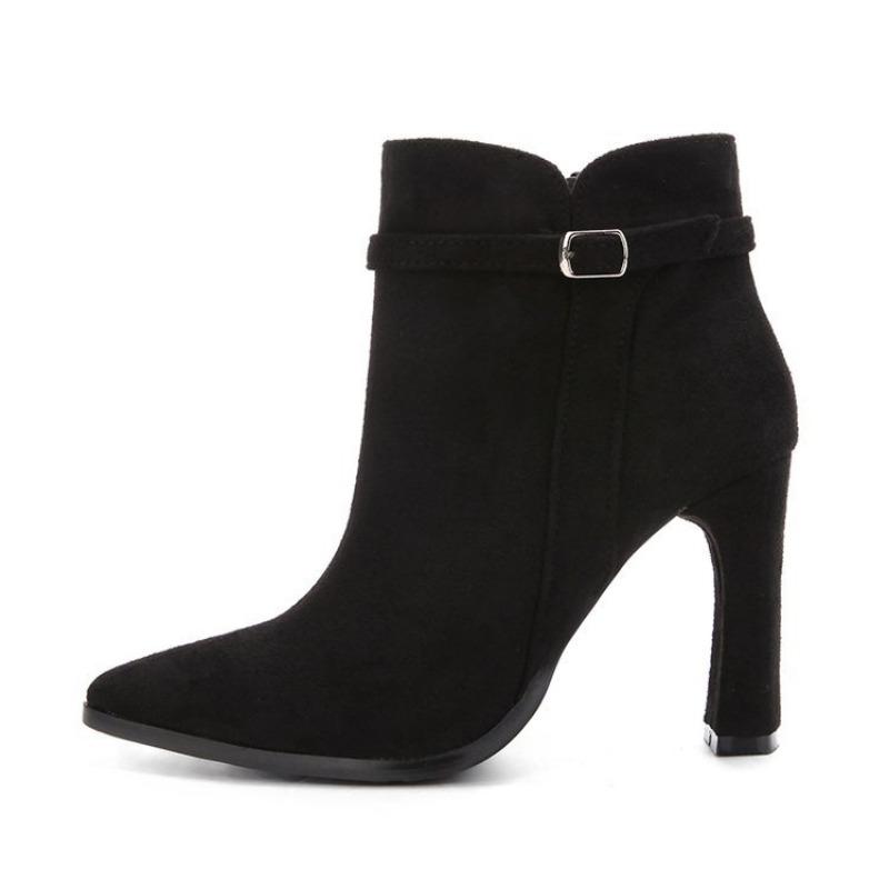 Simple short women's boots thin heel high heel suede splicing pointed sexy nightclub slim short boots