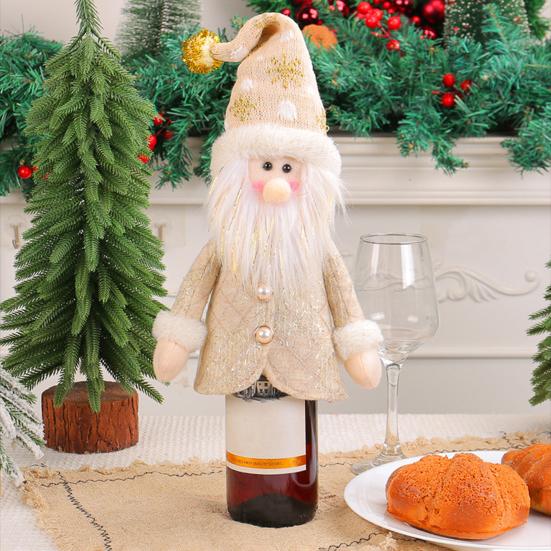 Christmas Wine Bottle Cover 3D Plush Santa Reindeer Snowman Champagne Bottle Topper Xmas Red Wine Bottle Bag for Holiday Dining Table Decor
