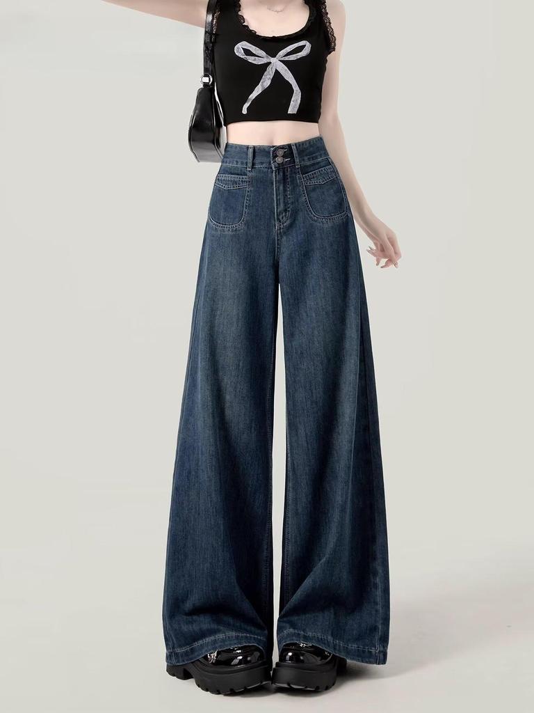 Women's High Waist Petite Wide Leg Jeans - Floor Length, Straight & Loose for Spring/Autumn 2026